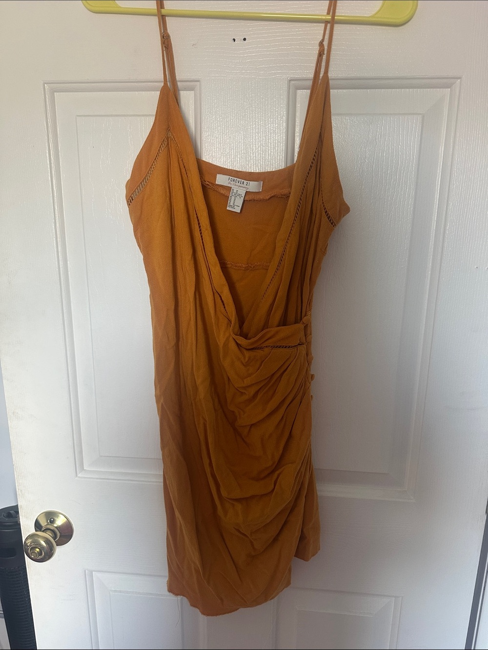 Forever 21 Mustard Orange Draped Spaghetti-Strap Mini Dress
